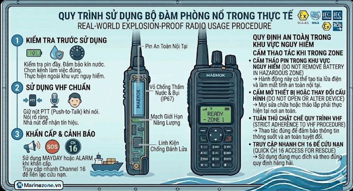 Quy trình sử dụng bộ đàm phòng nổ trong thực tế